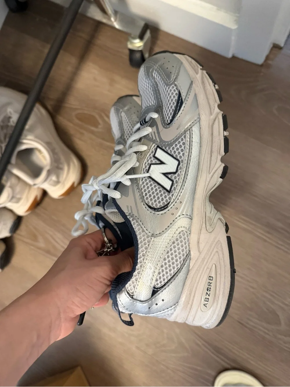 New Balance Kids White & Navy Athletic Sneakers